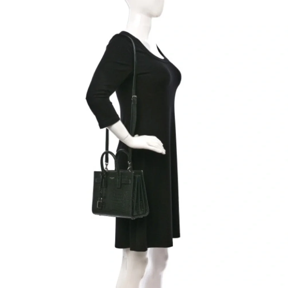 SAINT LAURENT Calfskin Crocodile Embossed Nano Sac De Jour Dark Green - Picture 3 of 10